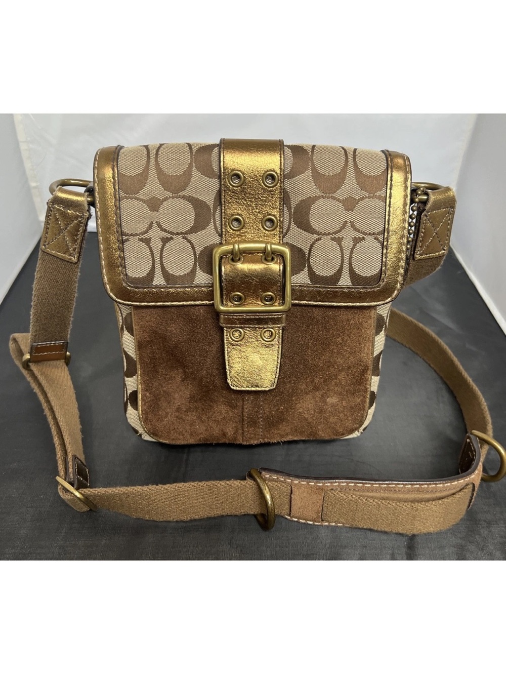 Vintage Coach Soho crossbody bag from 2004, featuring signature jacquard canvas